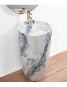 rund håndvask vask gulvmonteret gulv badeværelse keramik hvid porcelæn marmor 2