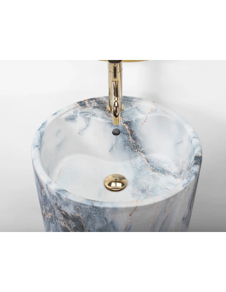 rund håndvask vask gulvmonteret gulv badeværelse keramik hvid porcelæn marmor