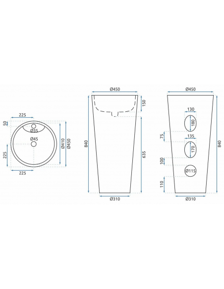 rund håndvask vask gulvmonteret gulv badeværelse keramik hvid porcelæn marmor