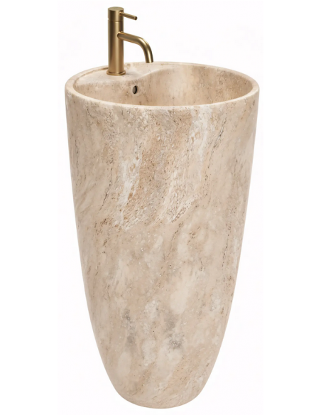 rund håndvask vask gulvmonteret gulv badeværelse keramik marmor travertin sten