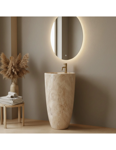 rund håndvask vask gulvmonteret gulv badeværelse keramik marmor travertin sten