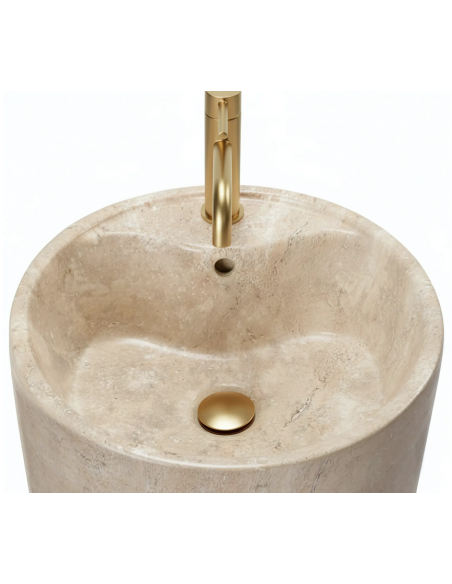 rund håndvask vask gulvmonteret gulv badeværelse keramik marmor travertin sten