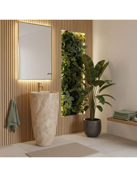 rund håndvask vask gulvmonteret gulv badeværelse keramik marmor travertin sten