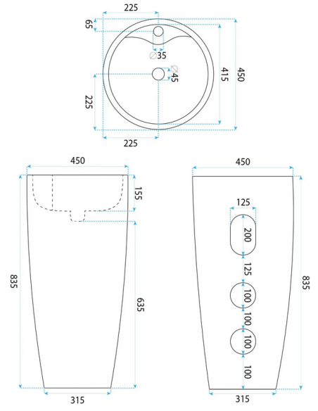 rund håndvask vask gulvmonteret gulv badeværelse keramik marmor travertin sten