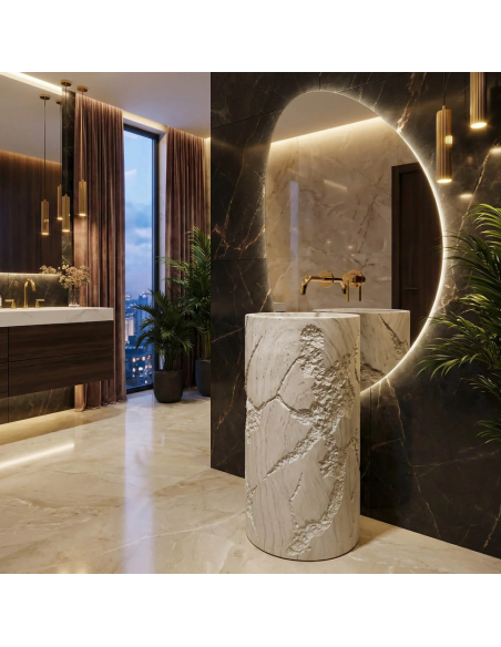 rund håndvask vask gulvmonteret gulv badeværelse sten