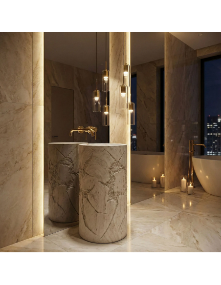 rund håndvask vask gulvmonteret gulv badeværelse sten