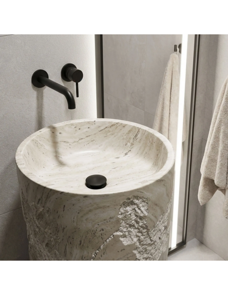 rund håndvask vask gulvmonteret gulv badeværelse sten