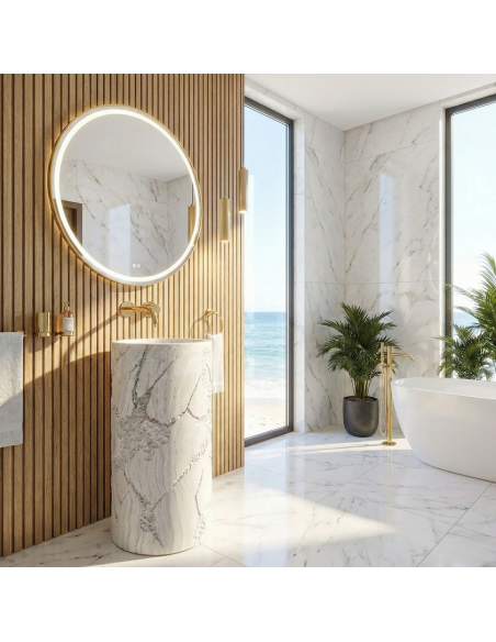 rund håndvask vask gulvmonteret gulv badeværelse sten