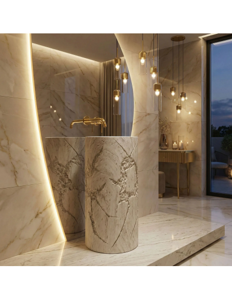 rund håndvask vask gulvmonteret gulv badeværelse sten