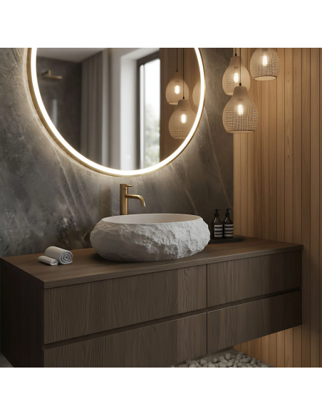 håndvask vask bordmonteret bordplade keramik badeværelse sten beige