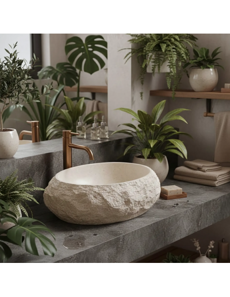 håndvask vask bordmonteret bordplade keramik badeværelse sten beige