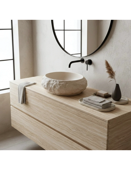 håndvask vask bordmonteret bordplade keramik badeværelse sten beige