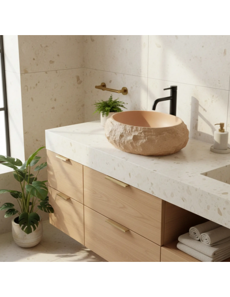 håndvask vask bordmonteret bordplade keramik badeværelse sten