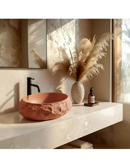 håndvask vask bordmonteret bordplade keramik badeværelse sten