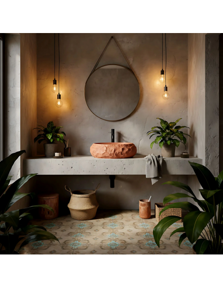 håndvask vask bordmonteret bordplade keramik badeværelse sten