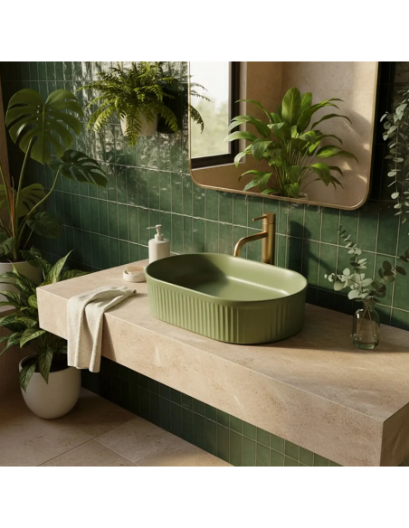 oval håndvask vask bordmonteret bordplade keramik badeværelse