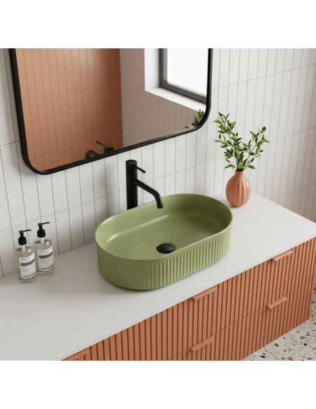oval håndvask vask bordmonteret bordplade keramik badeværelse