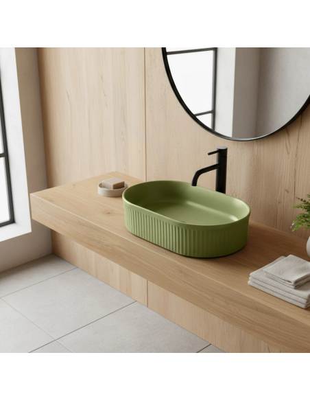 oval håndvask vask bordmonteret bordplade keramik badeværelse