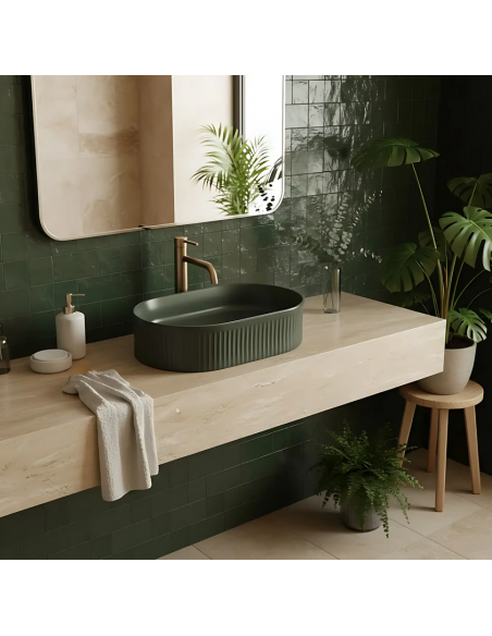 oval håndvask vask bordmonteret bordplade keramik badeværelse