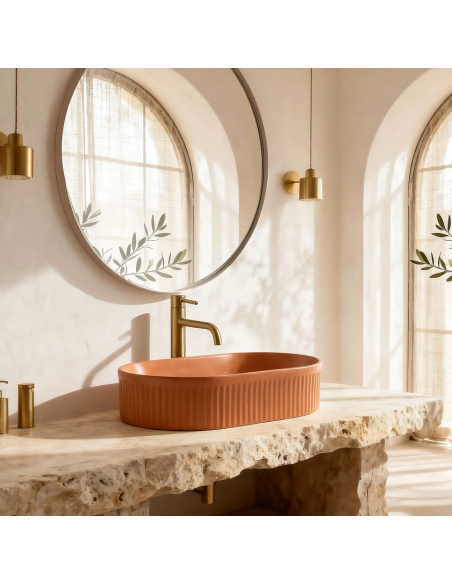 oval håndvask vask bordmonteret bordplade keramik badeværelse
