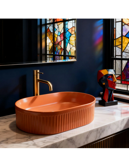 oval håndvask vask bordmonteret bordplade keramik badeværelse