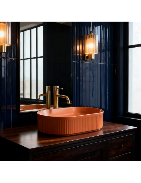 oval håndvask vask bordmonteret bordplade keramik badeværelse