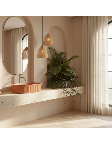 oval håndvask vask bordmonteret bordplade keramik badeværelse