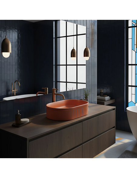 oval håndvask vask bordmonteret bordplade keramik badeværelse