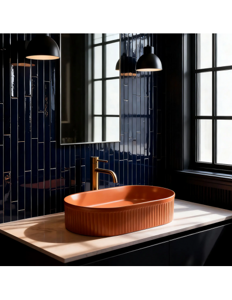 oval håndvask vask bordmonteret bordplade keramik badeværelse