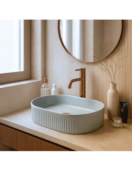 oval håndvask vask bordmonteret bordplade keramik badeværelse