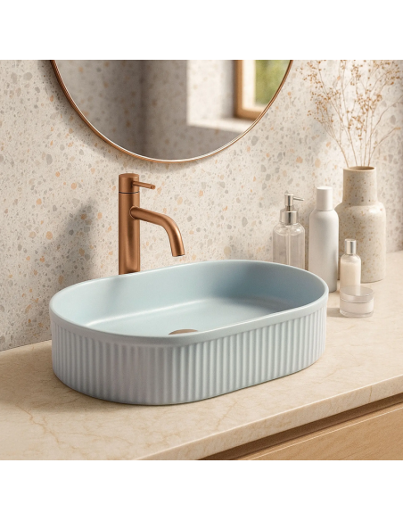 oval håndvask vask bordmonteret bordplade keramik badeværelse