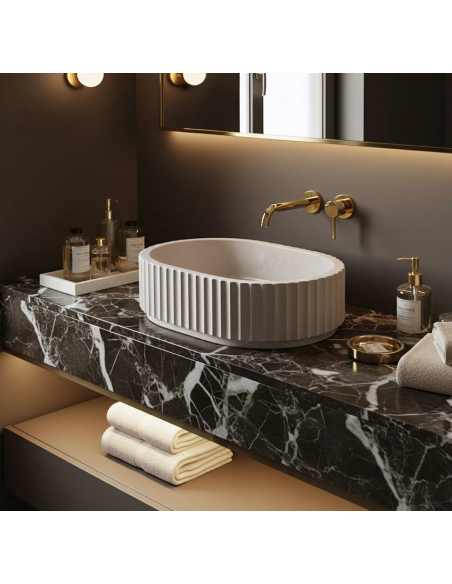 håndvask vask bordmonteret bordplade keramik badeværelse sten