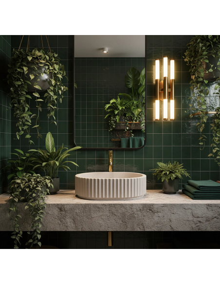 håndvask vask bordmonteret bordplade keramik badeværelse sten