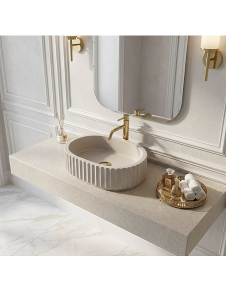 håndvask vask bordmonteret bordplade keramik badeværelse sten