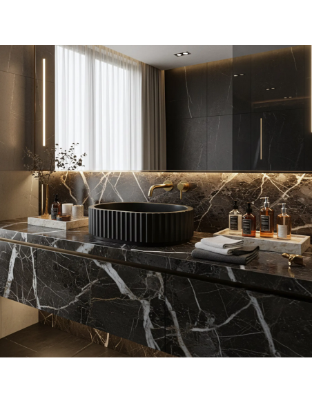 håndvask vask bordmonteret bordplade keramik badeværelse sten