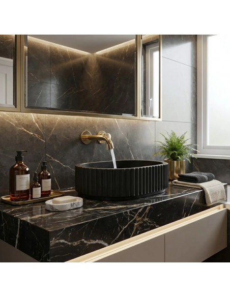 håndvask vask bordmonteret bordplade keramik badeværelse sten