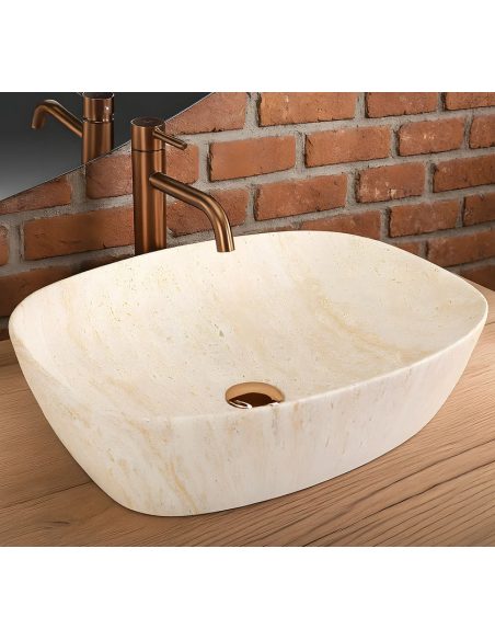 håndvask vask bordmonteret bordplade keramik badeværelse marmor travertin sten