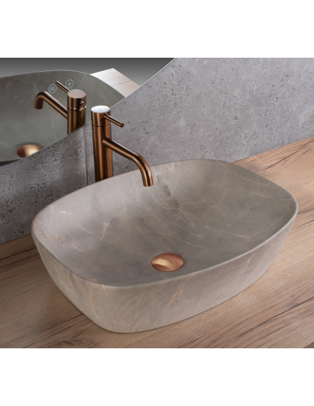 håndvask vask bordmonteret bordplade keramik badeværelse marmor travertin sten