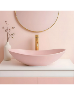 håndvask vask bordmonteret bordplade keramik badeværelse lyserød pink 2