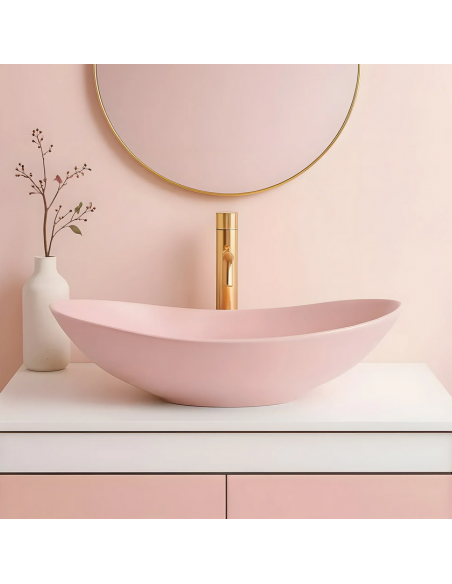 håndvask vask bordmonteret bordplade keramik badeværelse lyserød pink