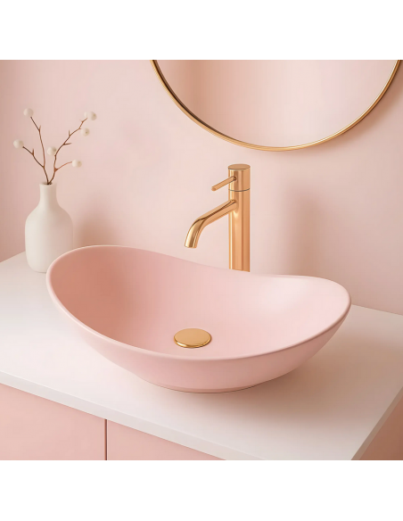 håndvask vask bordmonteret bordplade keramik badeværelse lyserød pink