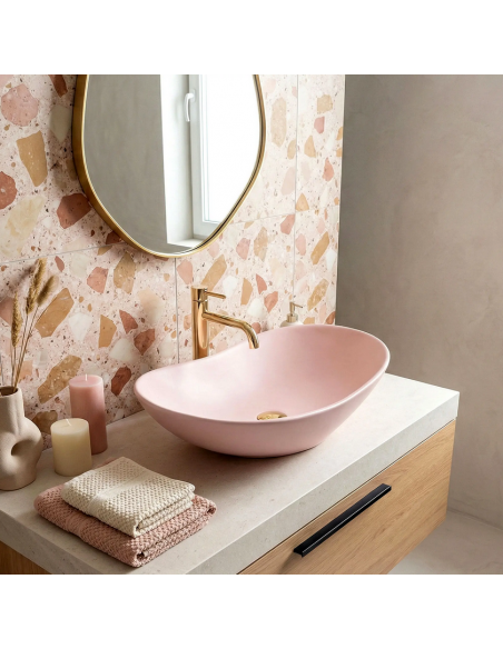 håndvask vask bordmonteret bordplade keramik badeværelse lyserød pink