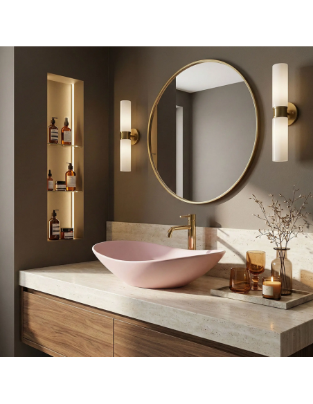 håndvask vask bordmonteret bordplade keramik badeværelse lyserød pink