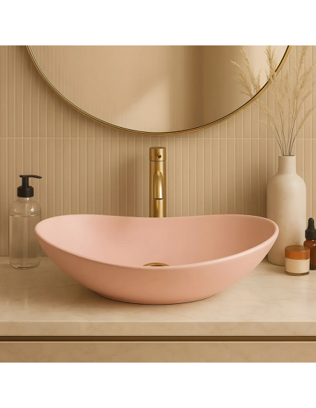 håndvask vask bordmonteret bordplade keramik badeværelse lyserød pink