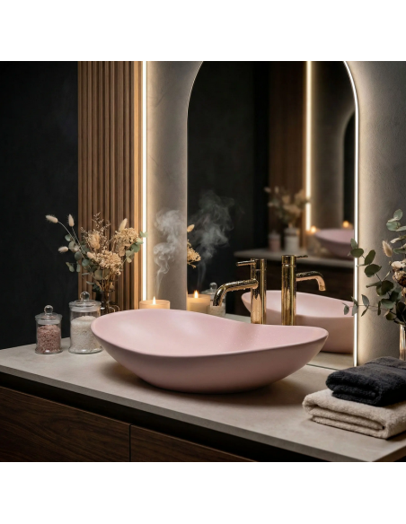 håndvask vask bordmonteret bordplade keramik badeværelse lyserød pink