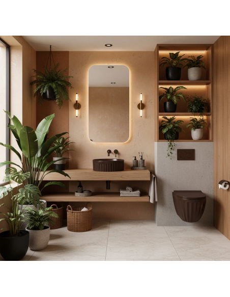 rund håndvask vask bordmonteret bordplade keramik badeværelse