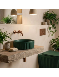 rund håndvask vask bordmonteret bordplade keramik badeværelse