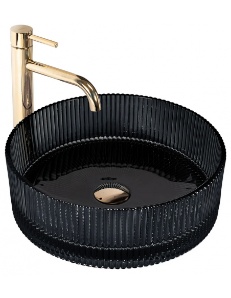 rund håndvask vask bordmonteret bordplade badeværelse sort glas
