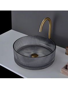 rund håndvask vask bordmonteret bordplade badeværelse sort glas