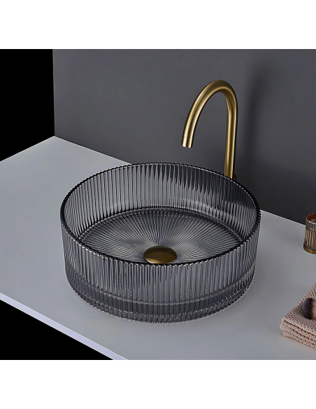 rund håndvask vask bordmonteret bordplade badeværelse sort glas